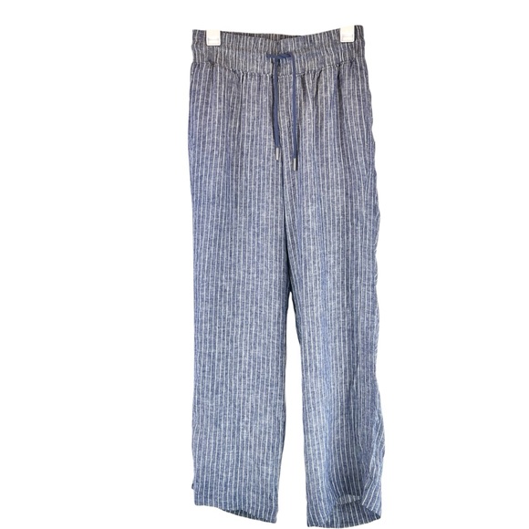 Quince European Linen Wide Leg Pull-On Pants Ankle Chambray Striped Sz S - Picture 4 of 11